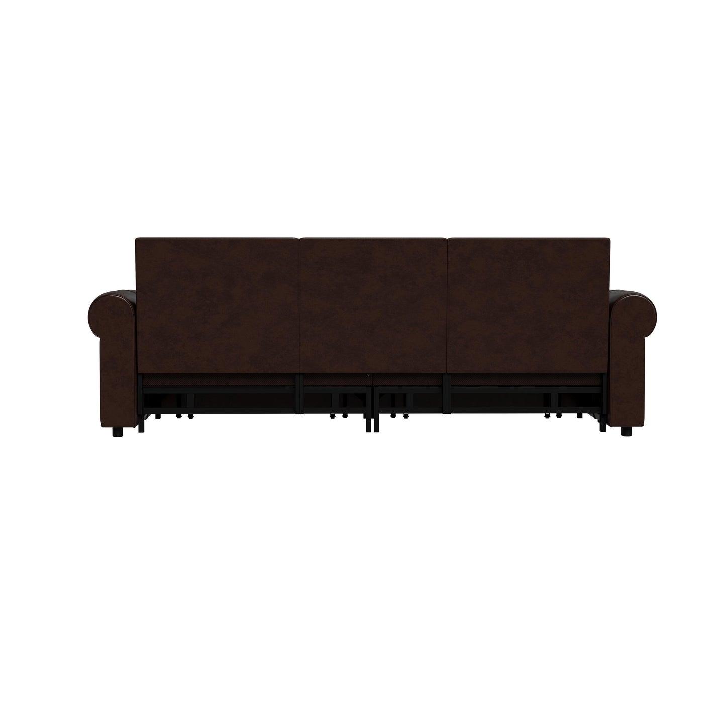 93.70Faux Leather 3-Seater Sleeper Sofa Bed with Chaise, Retro Style with Rivet Trim