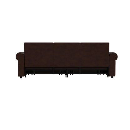 93.70Faux Leather 3-Seater Sleeper Sofa Bed with Chaise, Retro Style with Rivet Trim