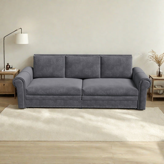 93.7Velvet 3-Seater Sleeper Sofa 3-in-1 with Rolled Arms & Nailhead Trim