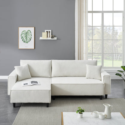 93'' Corduroy Convertible 3-Seater Sofa Bed with Adjustable Chaise, Two Pillows, and Storage - Space-Saving Design