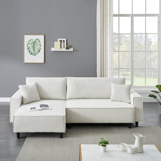 93'' Corduroy Convertible 3-Seater Sofa Bed with Adjustable Chaise, Two Pillows, and Storage - Space-Saving Design