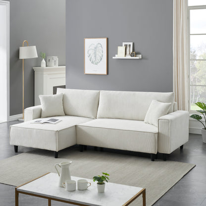 93'' Corduroy Convertible 3-Seater Sofa Bed with Adjustable Chaise, Two Pillows, and Storage - Space-Saving Design