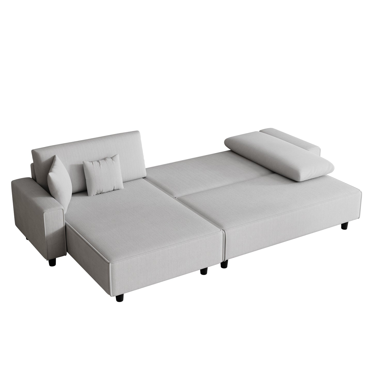 93'' Corduroy Convertible 3-Seater Sofa Bed with Adjustable Chaise, Two Pillows, and Storage - Space-Saving Design