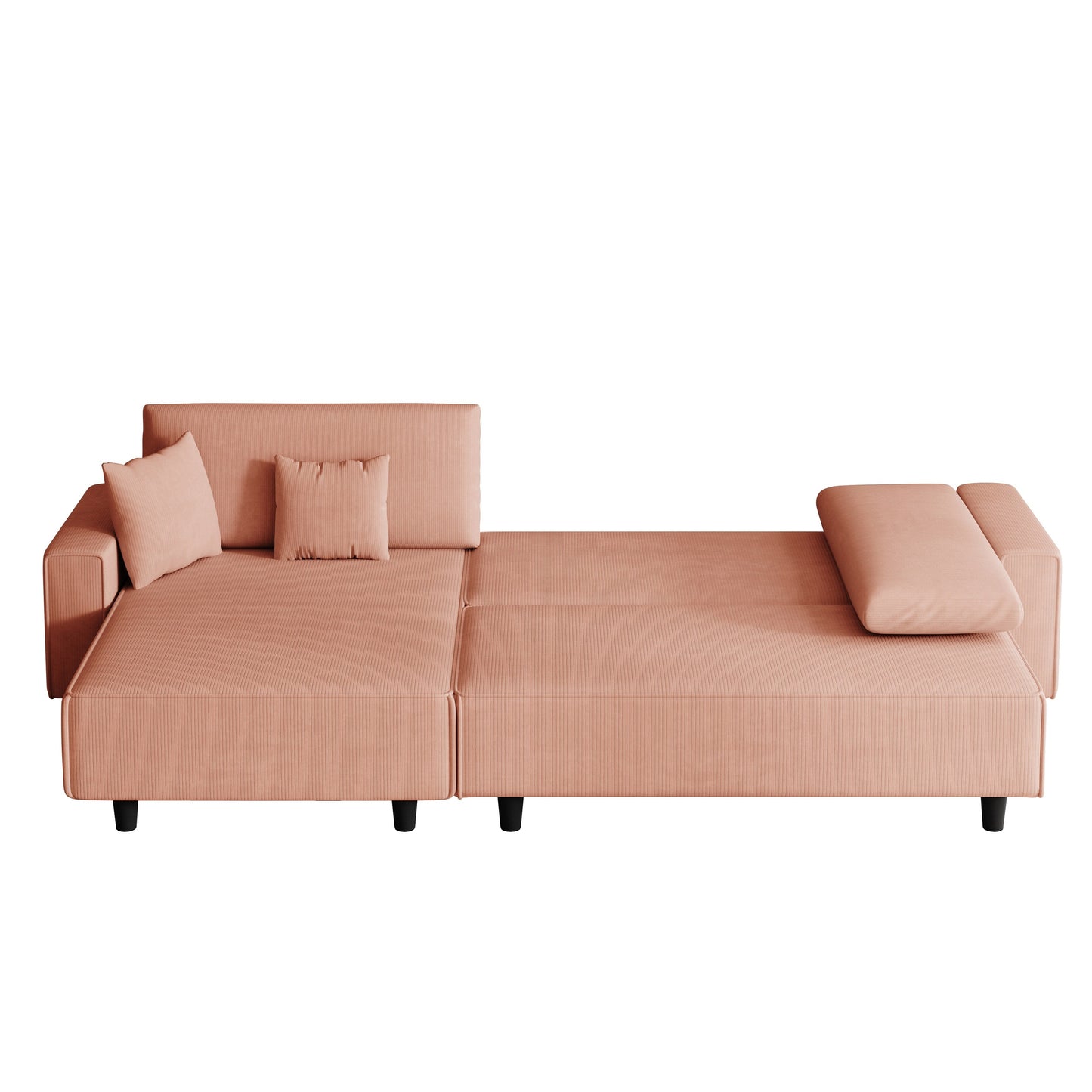 93'' Corduroy Convertible 3-Seater Sofa Bed with Adjustable Chaise, Two Pillows, and Storage - Space-Saving Design