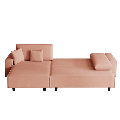 93'' Corduroy Convertible 3-Seater Sofa Bed with Adjustable Chaise, Two Pillows, and Storage - Space-Saving Design