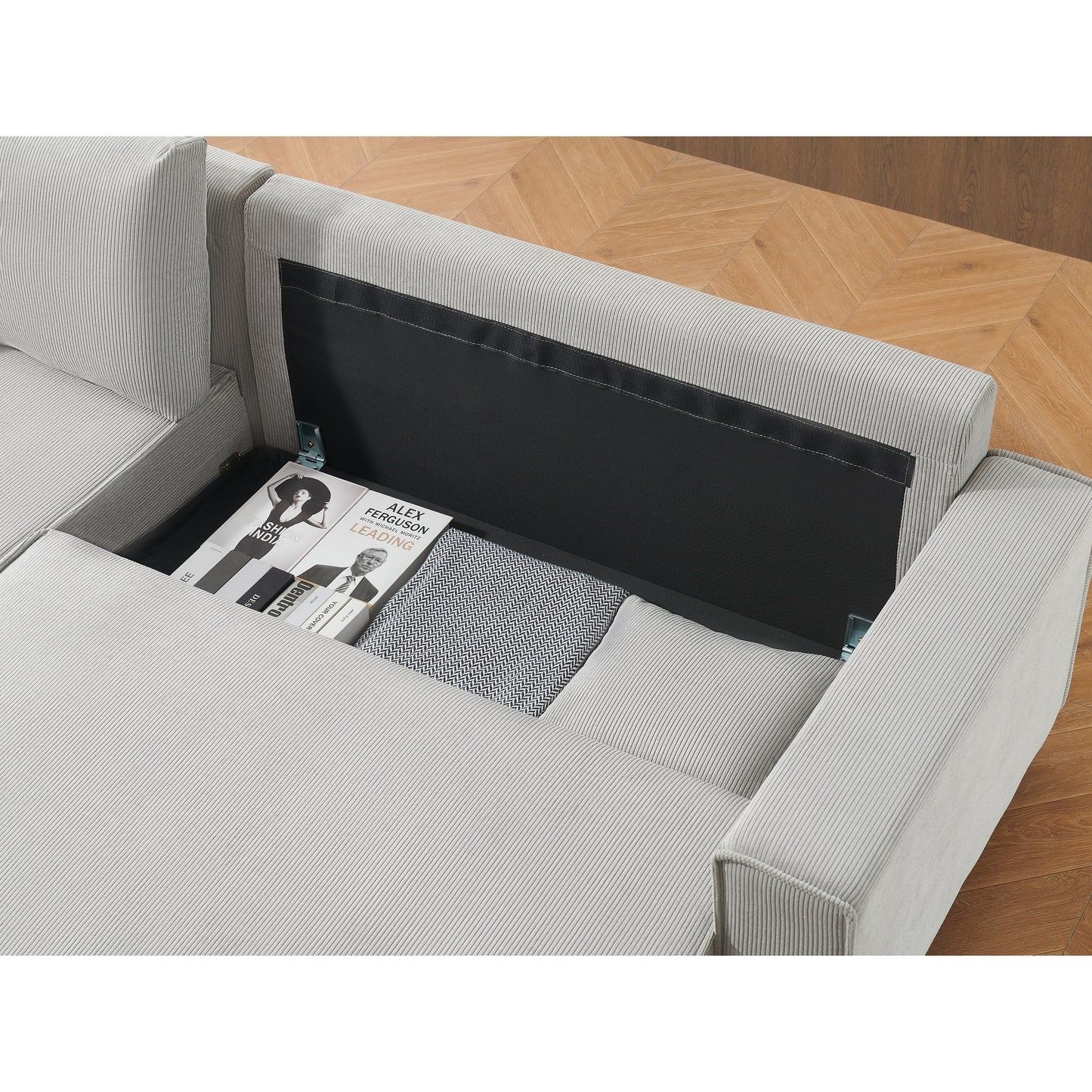 93'' Corduroy Convertible 3-Seater Sofa Bed with Adjustable Chaise, Two Pillows, and Storage - Space-Saving Design