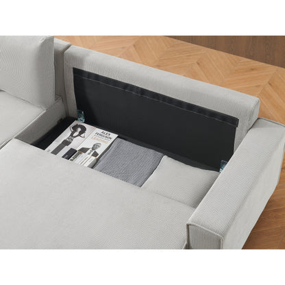 93'' Corduroy Convertible 3-Seater Sofa Bed with Adjustable Chaise, Two Pillows, and Storage - Space-Saving Design