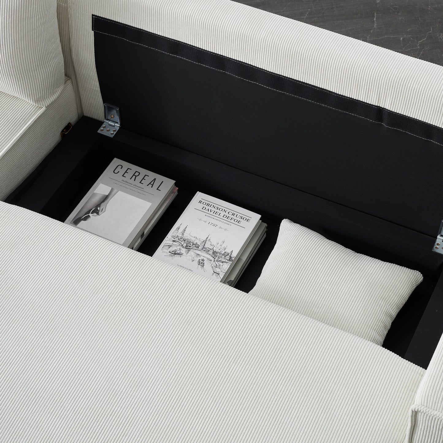 93'' Corduroy Convertible 3-Seater Sofa Bed with Adjustable Chaise, Two Pillows, and Storage - Space-Saving Design