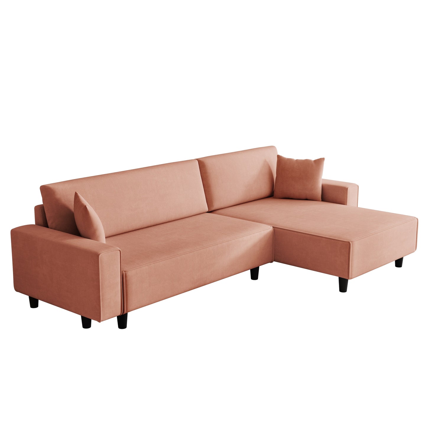 93'' Corduroy Convertible 3-Seater Sofa Bed with Adjustable Chaise, Two Pillows, and Storage - Space-Saving Design