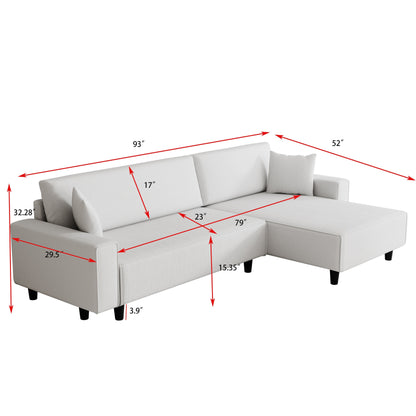 93'' Corduroy Convertible 3-Seater Sofa Bed with Adjustable Chaise, Two Pillows, and Storage - Space-Saving Design