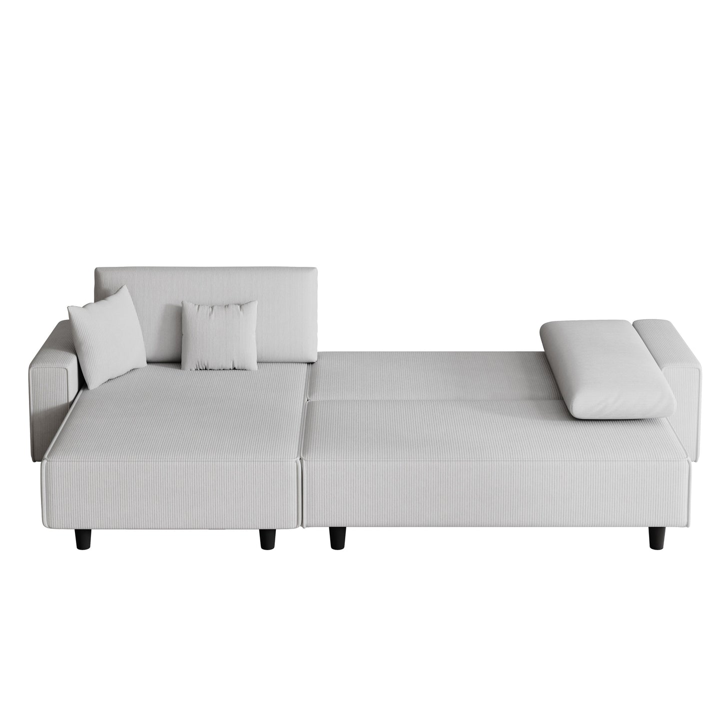 93'' Corduroy Convertible 3-Seater Sofa Bed with Adjustable Chaise, Two Pillows, and Storage - Space-Saving Design