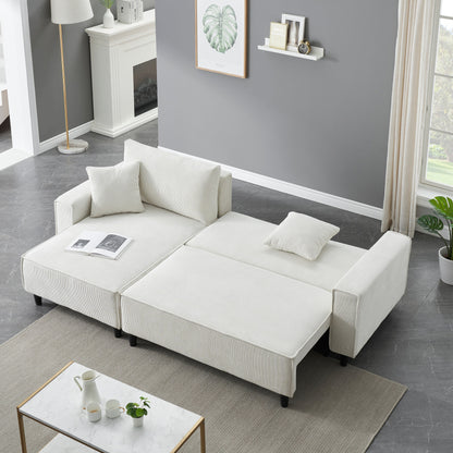 93'' Corduroy Convertible 3-Seater Sofa Bed with Adjustable Chaise, Two Pillows, and Storage - Space-Saving Design
