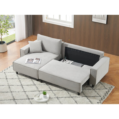 93'' Corduroy Convertible 3-Seater Sofa Bed with Adjustable Chaise, Two Pillows, and Storage - Space-Saving Design