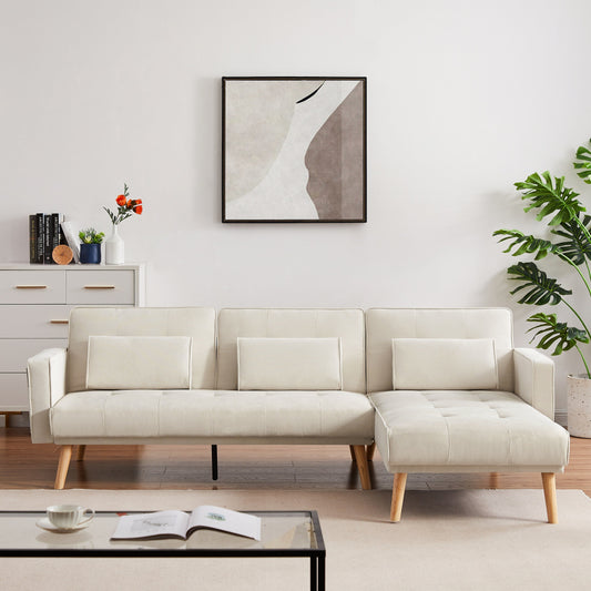 94.5 Convertible Linen Sectional Sofa with Right Facing Chaise, Organizer Bag, and Foam Cushions