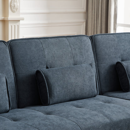 94.5'' Linen 3-Seater Convertible Sofa with Right Chaise, Foam Padding, Organizer Bag, and Square Arms