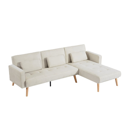 94.5'' Linen Convertible 3 Seater Sectional Sofa Couch with Chaise, Right Facing and Foam Cushions and Organizer Bag