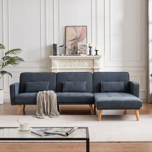 94.5'' Linen Convertible 3 Seater Sectional Sofa with Storage Organizer, Right Chaise, Foam Cushions and Solid Wood Frame