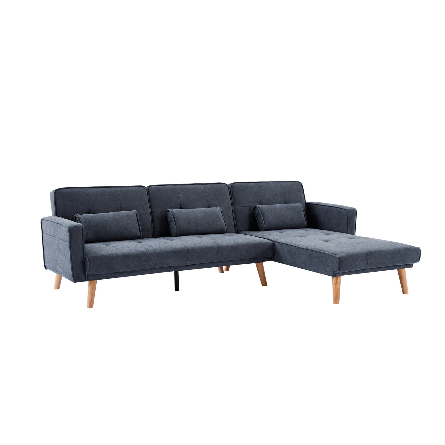 94.5'' Linen Convertible 3 Seater Sectional Sofa with Storage Organizer, Right Chaise, Foam Cushions and Solid Wood Frame