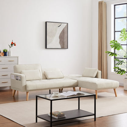 94.5'' Linen Convertible Sectional Sofa with Chaise, Right Facing Design, Foam Cushions, and Organizer Bag