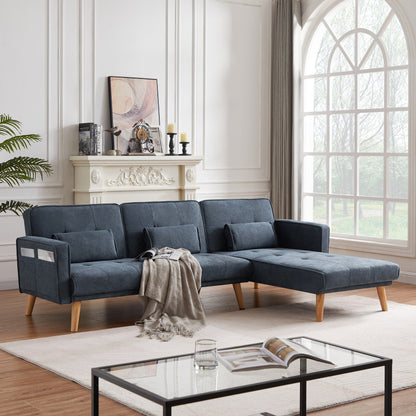 94.5'' Linen Convertible Sectional Sofa with Right Chaise, Storage Organizer, and Foam Cushions