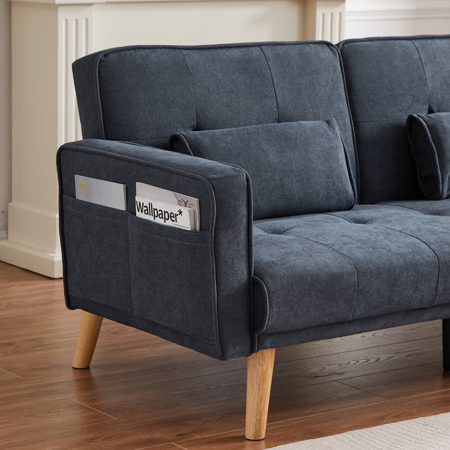 94.5'' Linen Convertible Sectional Sofa with Right Chaise, Storage Organizer, and Foam Cushions