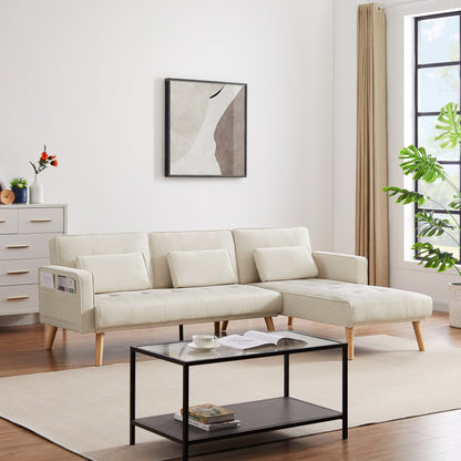 94.5'' Linen L-Shaped Convertible Sofa with Storage