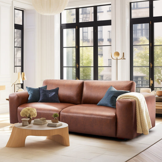95 Oversized 3-Seater Sofa - Extra Deep Seats & Wide Arms, Down-Filled PU Leather Couch for Living Room, Apartment