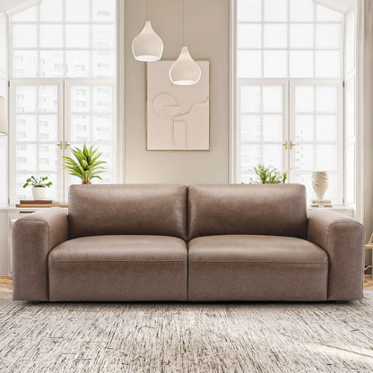 95 Oversized 3-Seater Sofa - Extra Deep Seats & Wide Arms, Down-Filled PU Leather Couch for Living Room, Apartment