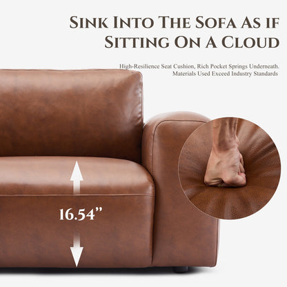 95 Oversized 3-Seater Sofa - Extra Deep Seats & Wide Arms, Down-Filled PU Leather Couch for Living Room, Apartment