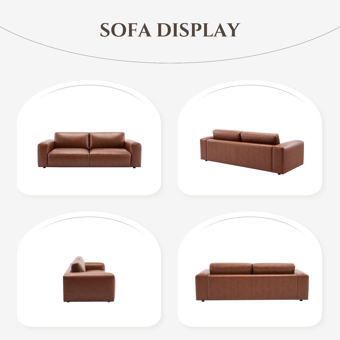 95 Oversized 3-Seater Sofa - Extra Deep Seats & Wide Arms, Down-Filled PU Leather Couch for Living Room, Apartment