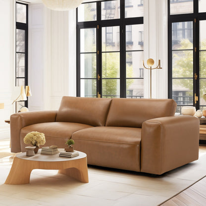 95 Oversized 3-Seater Sofa - Extra Deep Seats & Wide Arms, Down-Filled PU Leather Couch for Living Room, Apartment