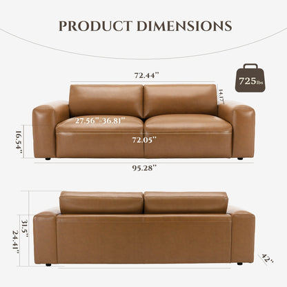 95 Oversized 3-Seater Sofa - Extra Deep Seats & Wide Arms, Down-Filled PU Leather Couch for Living Room, Apartment