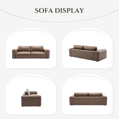 95 Oversized 3-Seater Sofa - Extra Deep Seats & Wide Arms, Down-Filled PU Leather Couch for Living Room, Apartment
