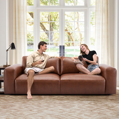 95 Oversized 3-Seater Sofa - Extra Deep Seats & Wide Arms, Down-Filled PU Leather Couch for Living Room, Apartment