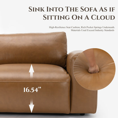 95 Oversized 3-Seater Sofa - Extra Deep Seats & Wide Arms, Down-Filled PU Leather Couch for Living Room, Apartment