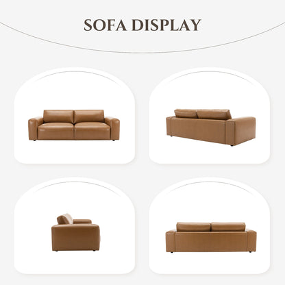 95 Oversized 3-Seater Sofa - Extra Deep Seats & Wide Arms, Down-Filled PU Leather Couch for Living Room, Apartment