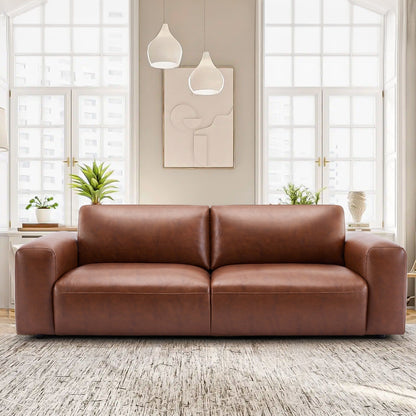 95 Oversized 3-Seater Sofa - Extra Deep Seats & Wide Arms, Down-Filled PU Leather Couch for Living Room, Apartment