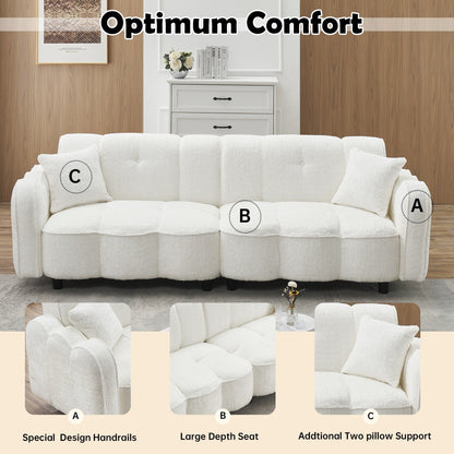 96.06'' Upholstered 3-Seater Sofa with 2 Pillows, Cloud Design, Deep Seat, and Thick Foam Cushions