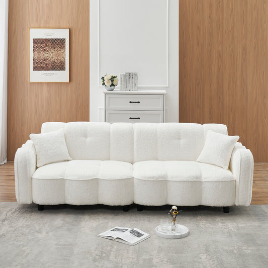 96.06'' Upholstered 3-Seater Sofa with 2 Pillows, Cloud Design, Deep Seat, and Thick Foam Cushions