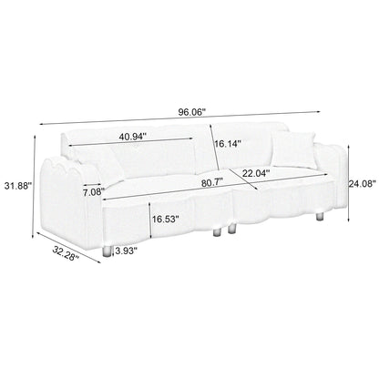 96.06'' Upholstered 3-Seater Sofa with 2 Pillows, Cloud Design, Deep Seat, and Thick Foam Cushions