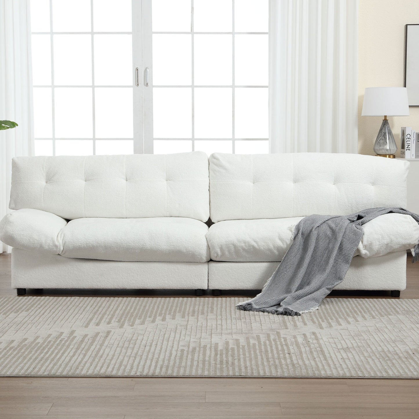 96.46'' Button-Tufted Fabric 2-Seater Sofa, Sturdy and Comfy Frame for Living Room