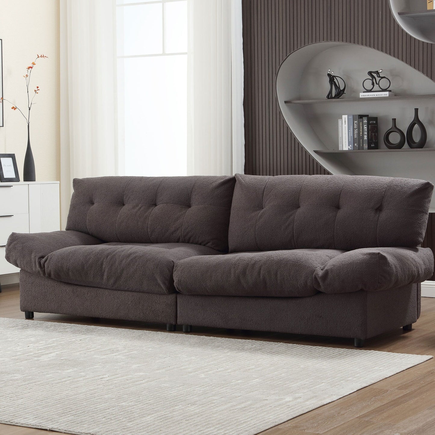 96.46'' Fabric 2 Seater Sofa Couch with Comfy Padded Design and Cloud Style, Plastic Feet, for Living Room and Apartment