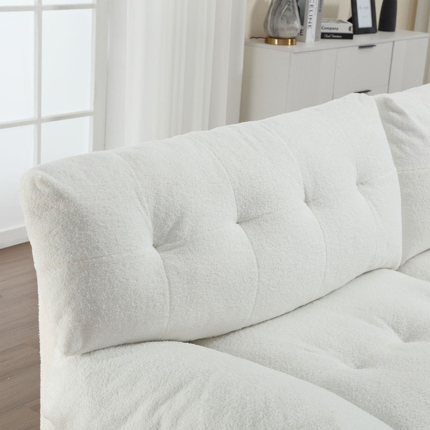 96.46'' Fabric 2 Seater Sofa Couch with Comfy Padded Design and Cloud Style, Plastic Feet, for Living Room and Apartment
