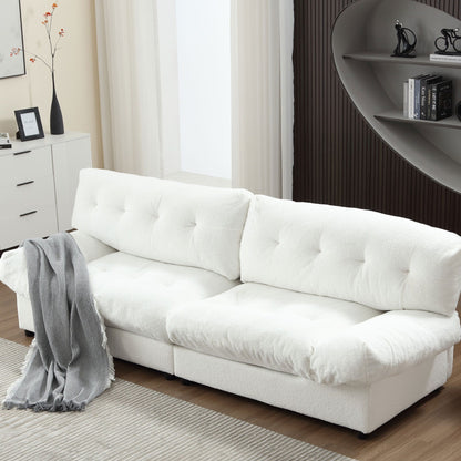 96.46'' Fabric 2 Seater Sofa Couch with Comfy Padded Design and Cloud Style, Plastic Feet, for Living Room and Apartment