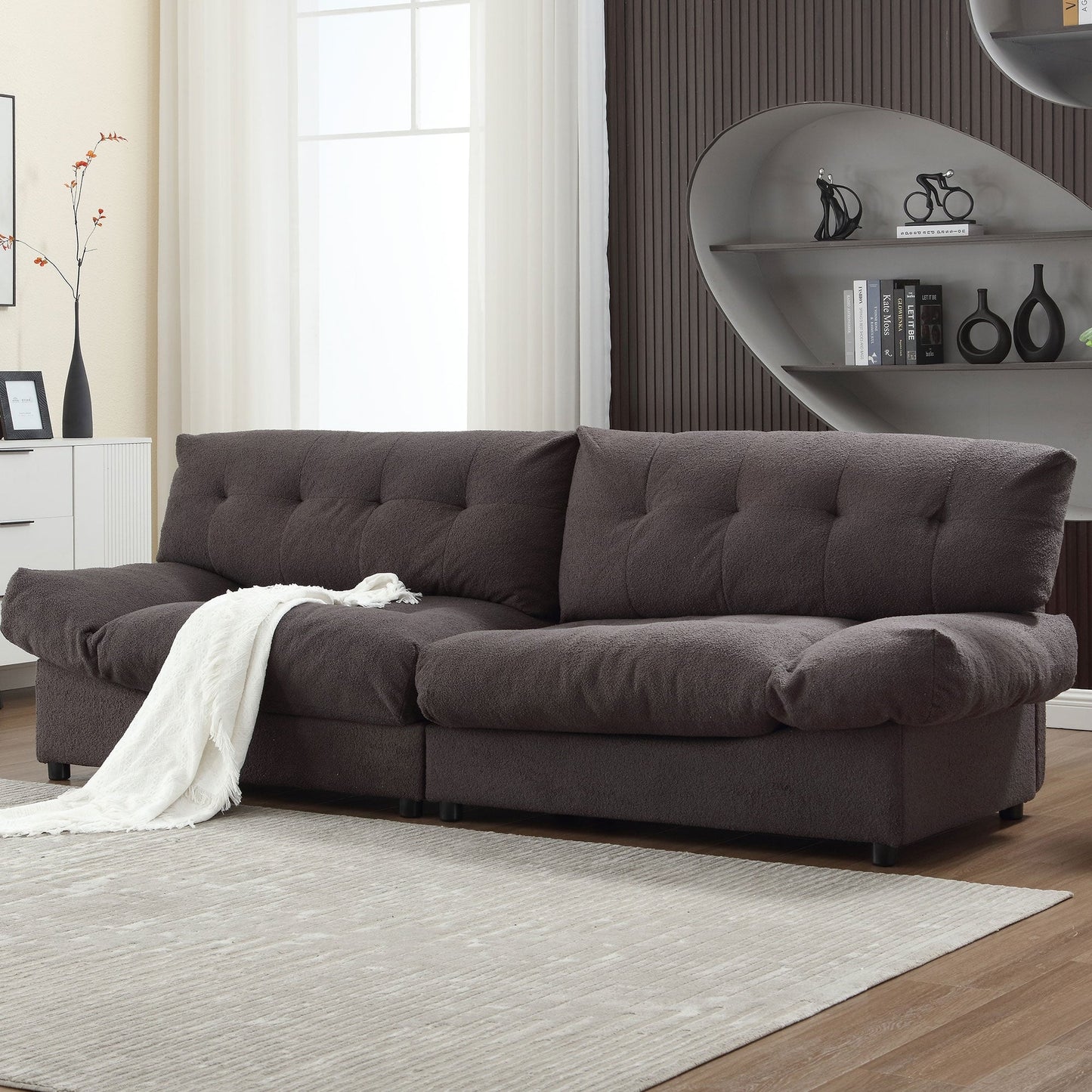 96.46'' Fabric 2 Seater Sofa Couch with Comfy Padded Design and Cloud Style, Plastic Feet, for Living Room and Apartment