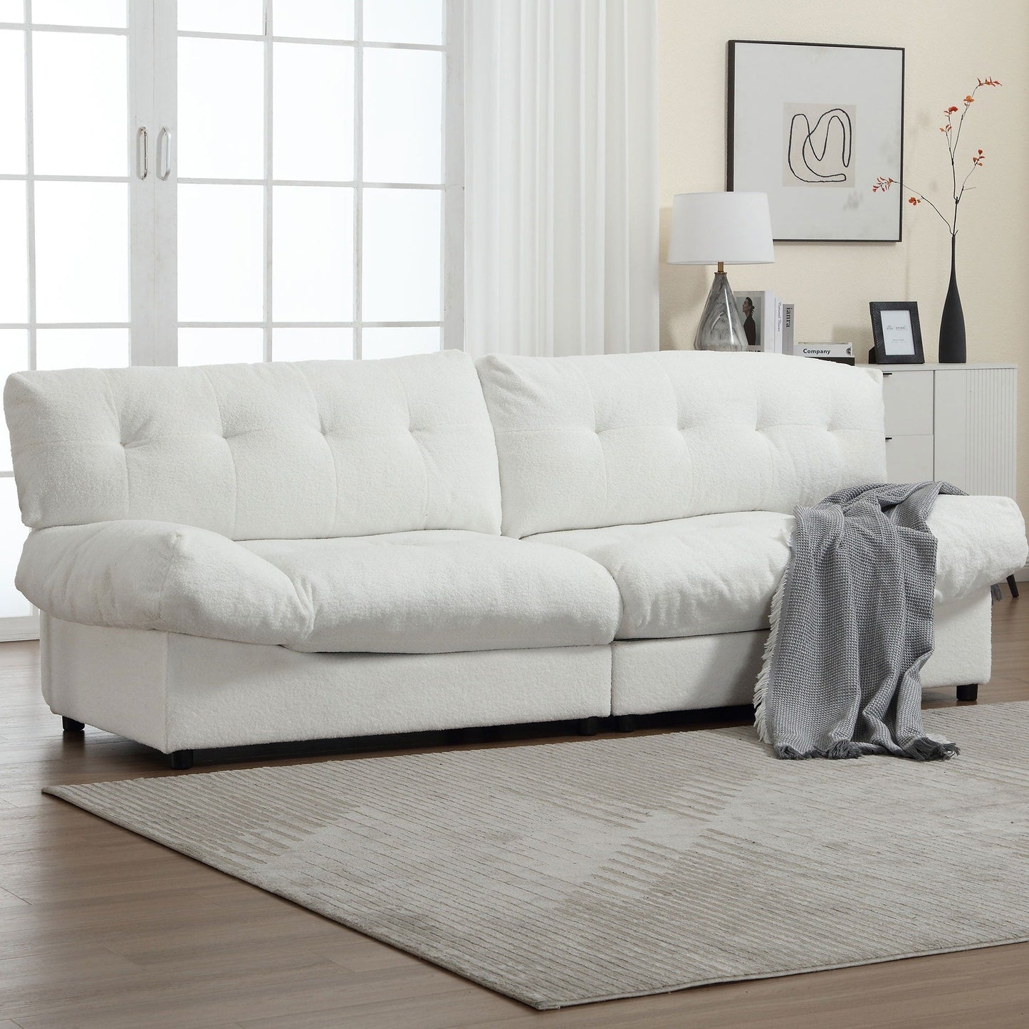 96.46'' Fabric 2 Seater Sofa Couch with Comfy Padded Design and Cloud Style, Plastic Feet, for Living Room and Apartment
