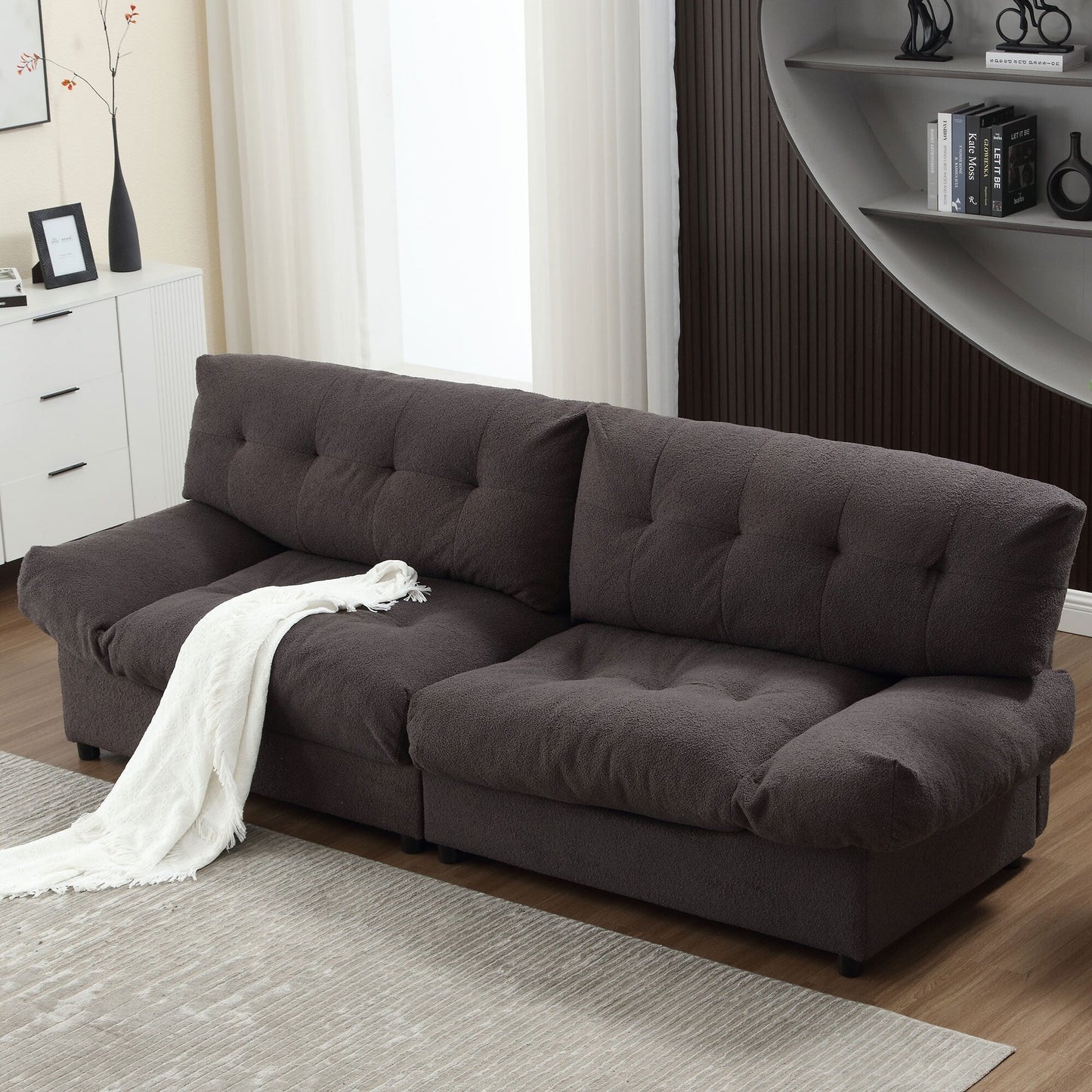 96.46'' Fabric 2 Seater Sofa Couch with Comfy Padded Design and Cloud Style, Plastic Feet, for Living Room and Apartment
