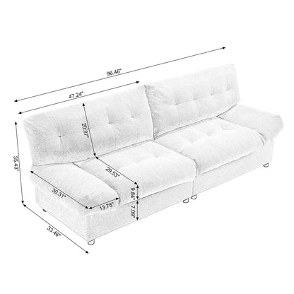 96.46'' Fabric 2 Seater Sofa Couch with Comfy Padded Design and Cloud Style, Plastic Feet, for Living Room and Apartment
