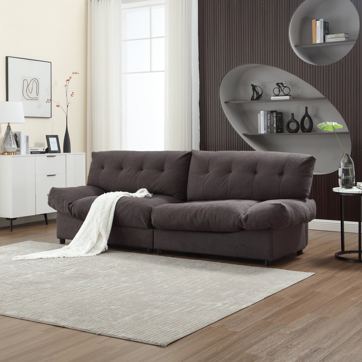 96.46'' Fabric 2 Seater Sofa Couch with Comfy Padded Design and Cloud Style, Plastic Feet, for Living Room and Apartment