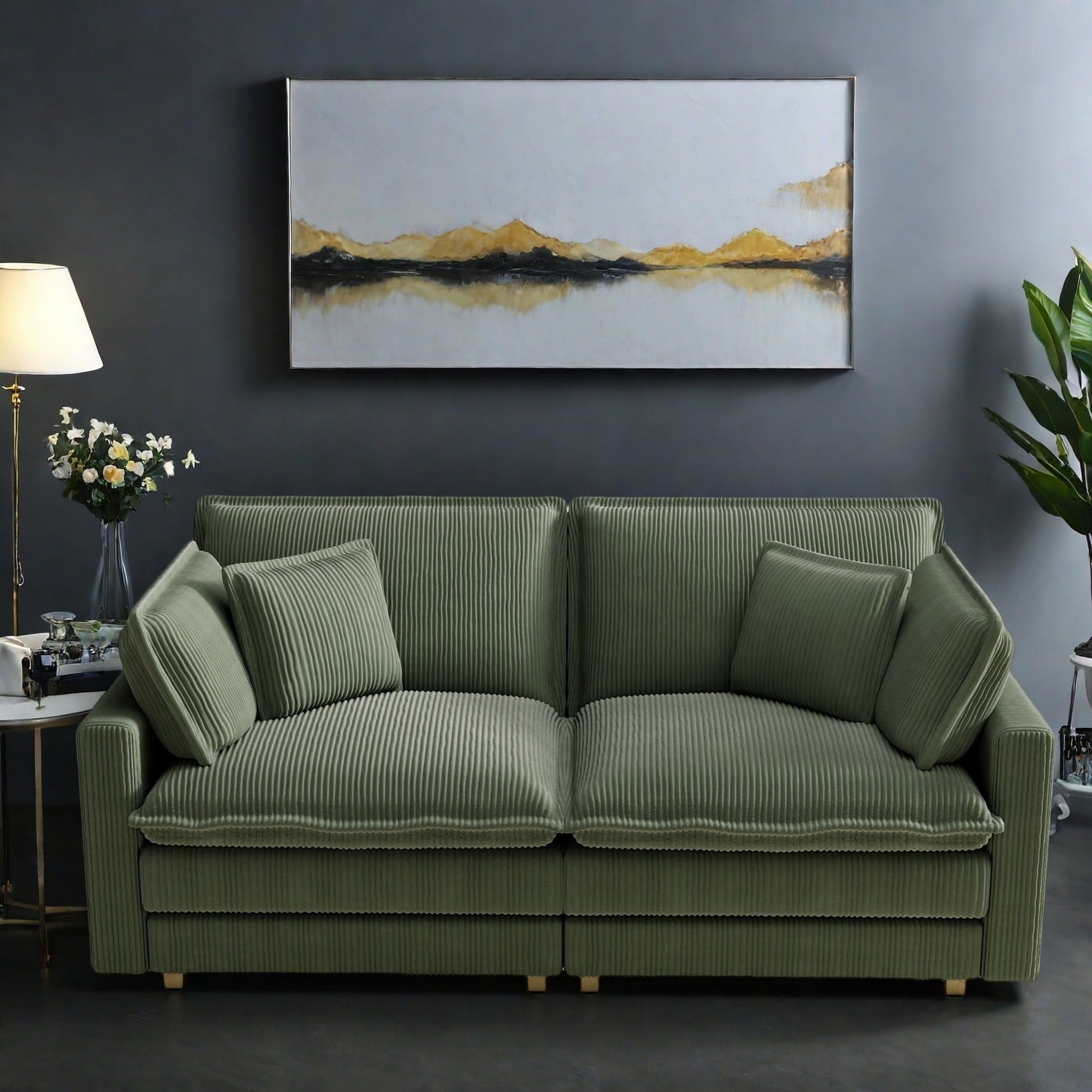 96 Corduroy Modern Classic 3-Seater Sofa - Deep Seat,With 4 Pillow For Living Room